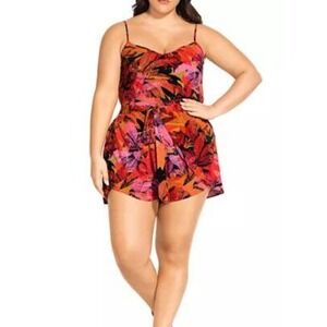 City Chic Playsuit Sunrise Womens Multicolor Tropical Wrap Sleeveless Size M NEW
